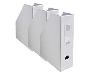 Exacompta - Ref 90166E - PVC Magazine File - Suitable for Storing A4 Documents,100mm Spine, Construction from 2mm Rigid PVC, Finger Hole & Label on Spine -White (Pack of 3)