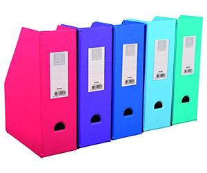 Exacompta - Ref 90180E - PVC Magazine File - Suitable for Storing A4 Documents,100mm Spine, Construction from 2mm Rigid PVC, Finger Hole & Label on Spine - Assorted Colours (Pack of 10)