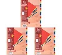 Exacompta - Ref 94E - PP Printed Indices - for Use with A4 Documents, 0.1mm Polypropylene, Pre-Punched, Soft & Tear Resistant - 20 Divider Parts (A-Z) - White with Coloured Tabs (Pack of 3)