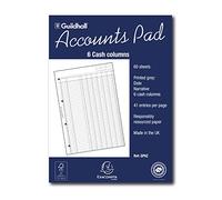 Exacompta - Ref GP6Z - Guildhall - Accounts Pad, A4 298 x 210mm, 60 sheets 70gsm, 6 Cash Columns, 41 Feint Lines, 4 Holes for Filing, FSC-Certified - White