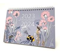 Exacompta - Ref GS022Z July 2023 - August 2024 Monthly Planner & Desk Calendar Bee & Flower Design, Month per Page, Includes UK Holidays 210mm x 150mm in Size, Stands Securely on a Desk or Shelf