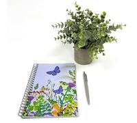 Exacompta - Ref GS040Z Wirebound Notebook, Flowers and Butterfly Design Cover, 100 Lined Pages, A5 Size With the Same Design as the Cover on Each Page in Light Grey, Twin Wire Binding