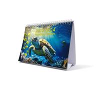 Exacompta - Ref GS049Z Sep 2023 - Oct 2024 Desk Calendar/Monthly Planner Underwater Design Month per Page Incl UK Holidays 210mm x 150mm Stands Securely on a Desk/Shelf Section for Reminders & Notes