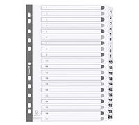 Exacompta - Ref MWD1-20Z - Mylar Printed Indices - For Use WithA4 Documents, Pre-Punched, 160gsm White Card with Reinforced Plastic Tabs, FSC-Certified - 20-Part Dividers (1-20)