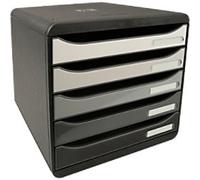 Exacompta - Ref. 3094294D - BIG BOX PLUS - Shades of gray - 5-drawer box for A4+ documents - External dimensions: Depth 34.7 x width 27.8 x Height 27.1cm - Glossy gray gradient