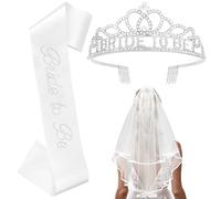 Exacoo 3 Pcs Bachelorette Party Favors Bride To Be Sash and Crown Wedding Veil Bridal Hair Accessories Shower Favors Bachelor Party Decorations Bridal Outfit Set Bride Accessories Costume Women