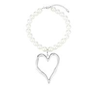 Exaggerated Big Heart Pearl Necklace Round Bead Ball Pearl Choker Necklace Chunky Gold Hearts Beaded Necklaces for Women Statement Jewelry Gifts, Middle, Zinc, No Gemstone