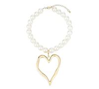 Exaggerated Big Heart Pearl Necklace Round Bead Ball Pearl Choker Necklace Chunky Gold Hearts Beaded Necklaces for Women Statement Jewelry Gifts, Middle, Zinc, No Gemstone