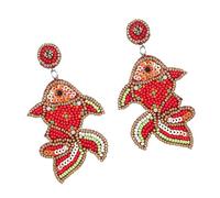 Exaggerated Carp Bone/Beaded Gold Fish Earrings Ear Accessories Jewelry For Art Exhibitions And Music Event Vibrant Bead Earrings