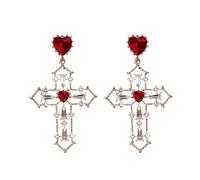 Exaggerated Earrings 1PVintage Red Heart Crystal Earrings For Women Cross Pendant Rhinestone Dangle Earring Jewelry Party Anniversary Present Pendientes Best Gift