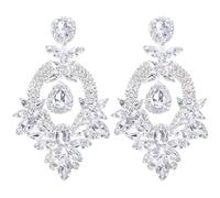 Exaggerated Earrings Crystal Statement Dangel Earrings For Women Big Rhinestone Drag Queen Earring Wedding Festival Ear Jewelry Best Gift(White-Silver)