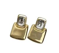 Exaggerated Earrings Vintage Exaggerated Metal Square Geometric Crystal Large Earrings Women European American Party Best Gift(Gold transparent 1pc)