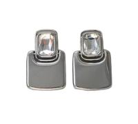 Exaggerated Earrings Vintage Exaggerated Metal Square Geometric Crystal Large Earrings Women European American Party Best Gift(Silver transparent 1pc)