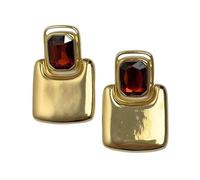 Exaggerated Earrings Vintage Exaggerated Metal Square Geometric Crystal Large Earrings Women European American Party Best Gift(Gold red 1pc)