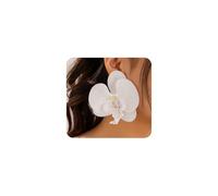 Exaggerated Flower Dangle Earrings,Bohemia Big Butterfly Orchid Flower Statement Earrings,Aesthetic Colorful Artificial 3D Phalaenopsis Floral Earring (White)