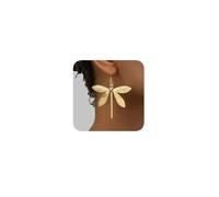 Exaggerated Gold Dragonfly Dangle Earrings, Large Metal Drop Style with Wing Design, Statement Personalized Hypoallergenic Jewelry for Daily Wear