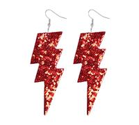 Exaggerated Lightweight Faux Leather Lightning Earrings with Shiny Glitter Sequins Flash Bolt Spot Drop Dangle Earrings Handmade 80s Christmas Jewelry, Leather, leather