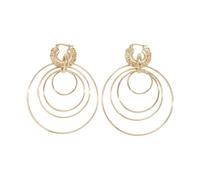 Exaggerated metallic diamond-encrusted geometric hollowed-out round multi-layer ear stud, a unique and niche style earring