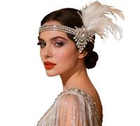 Exaggerated Rhinestones Feathered Headband Flapper Costume Hair Chain for Party Wedding Photography and Stage Wedding Hair Ornament