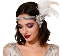 Exaggerated Rhinestones Feathered Headband Flapper Costume Hair Chain for Party Wedding Photography and Stage Wedding Hair Ornament
