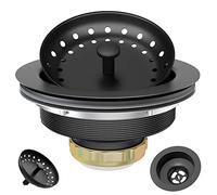 EXAKEY Black Sink Drain 3-1/2 Inch Matte Black Kitchen Sink Drain Strainer Assembly Kit with Strainer Basket and Drain Stopper for Standard Kitchen Sink Stainless Steel