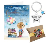 Exam Congratulations Card, Blue Star Congratulations Grandson on Your Exam Results Gifts Keyring, Well Done So Proud of You Passing GCSE A Level Passed Exams Card (Blue - Grandson)