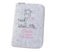 Examination Book Cover 'Giraffe & Chameleon' DIN A5 Made of Felt (Choice of Colour & Embroidery) - Cover for Children's Examination Book & Vaccination Certificate - Organiser - Gift for Expecting