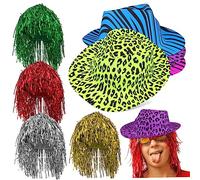 EXAOMBLE 1 Set Animal Print Party Hat and Tinsel Wig Novelty Hats Wigs for Rave Costume Parties and Photo Booth Props Lightweight and Comfortable Fits Random Color