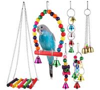 EXAOMBLE 1 Set Birdcage Swing Set with Wind Bell Parakeet Perch Hammock Accessories for Pet Birds Interactive Decorative Bird Cage