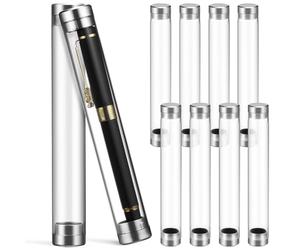 EXAOMBLE 10 Pcs Acrylic Cylindrical Tube Pen Storage Cases for Water-Based Pens and Display Holder Strong Material for Business and Office Supplies with Easy Handbag Portability
