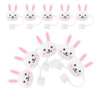 EXAOMBLE 10pcs Reusable Bunny Straw Tip Covers Made of Silicone Protects Straw and Prevents Splash White Caps for Picnic and Gatherings