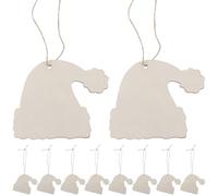 EXAOMBLE 10pcs Wooden Christmas Tree Hanging Pendants Hat Shape Ornaments with Rope Khaki Colour for Porch and Yard Hanging Decoration to Create Christmas Atmosphere