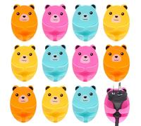 EXAOMBLE 12pcs Adhesive Plug Hooks with Cute Bear Cartoon Shape, Multifunctional Design Abs Cord Clips for Car and Home, No Drilling Required, Organiser for Power Cords and Random Color