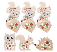 EXAOMBLE 12pcs Cartoon Wooden Animal Ornaments Set Hand-Carved Wood Figurines for Home Decor Cute Animal Statues for Boys and Girls Rooms Decorative Wooden Toys