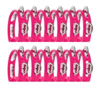 EXAOMBLE 12pcs Handheld Plastic Tambourine Set with 4 Jingle Bells, Rhythm Musical Instruments for and Adults, Hand-Operated Percussion Shakers for Music Education and Party Use, Rose Red