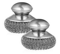 EXAOMBLE 2 Pcs Stainless Steel Pot Scrubber Cleaning Pot Brush with Handle Prevents Slips Versatile Use Silver Metal Kitchen Pan Grill Cleaner