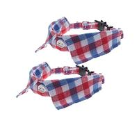 EXAOMBLE 2Pcs Adjustable Cat Collar with Bell Cute Plaid Design Safe Breakaway Kitten Neck Collar for Small Pets Blue and White Checkered for Kittens