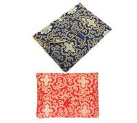 EXAOMBLE 2Pcs Buddhist Scriptures Brocade Storage Bags with Embroidery, Small Scripture Wrapping Pouches in Blue and Red Floral Pattern, Temple Supply Book Container for Religious Texts
