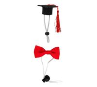 EXAOMBLE 2pcs Graduation Season Pet Hat and Bow Tie Set for Guinea Pig and Sugar Glider, Red Felt Cloth Costume Accessories with Adjustable Buckle, for New Year Parties and Masquerades