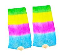 EXAOMBLE 2pcs Long Silk Dance Fan Lightweight Durable Belly Dancing Folding Fan for Performances Premium Faux Silk for Various Dance Styles