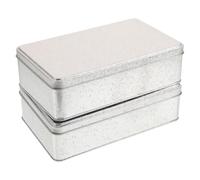 EXAOMBLE 2pcs Rectangular Tinplate Party Favor Boxes with Lids, Multi-purpose Stackable Snack Tin Containers, Elegant Silver Metal Storage Cases for Birthdays and Small Treasures