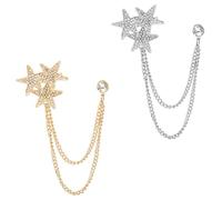 EXAOMBLE 2pcs Star Chain Brooches Silver Zinc Alloy Lapel Pins with Imitation Diamond Decoration for Parties, Fashionable and Elegant Brooches for Men and Women