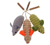EXAOMBLE 3pcs Catnip Mouse Toys Silvervine Chew Sticks Interactive Chewing Toys for Indoor Cats Kitten Dental Cleaning (grass Green, Grey, Beige)