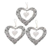 EXAOMBLE 3Pcs Heart Shape Wicker Wreath Rustic Hanging Door Decor for Front Door Wall Tree Party Decoration Fade-resistant Craft with Fine Workmanship