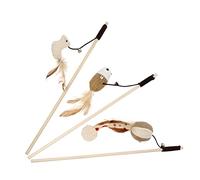 EXAOMBLE 3Pcs Interactive Cat Teaser Sticks with Bell Engaging Pet for Indoor Cats Durable Design for Jumping Pouncing and Chasing Fun