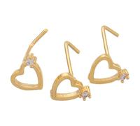 EXAOMBLE 3pcs L Shaped Nose Rings Heart Nose Studs for Women, Metal Material with Golden Colour, Stylish and Cute Design that Stays Securely in Place, for Party and Occasions