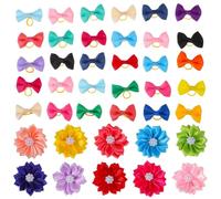 EXAOMBLE 40pcs Dog Hair Bows with Rubber Bands for Pets, Flower Shaped Webbing Strap Hair Accessories, Comfortable and Decorative, for Dogs and Cats as Photo Prop Or Occasion Random Color