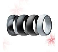 EXAOMBLE 4PCS 8mm Wide Silicone Rings Set Waterproof Sports Bands for Men and Women Comfortable Flexible Silicone Wedding Rings in Camo Grey Black Dark Grey and Silver