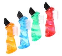 EXAOMBLE 4Pcs Mini Denture Cleaning Brushes Double-Head Small Multi-Functional Portable Denture Brush for Home Use with Blue, Red, Orange, Green Colors