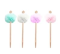 EXAOMBLE 4pcs Pompom Ballpoint Pen Delicate Writing Pen with Plush Alloy Material Smooth Writing Replaceable Ink for Office and Home Use for Students